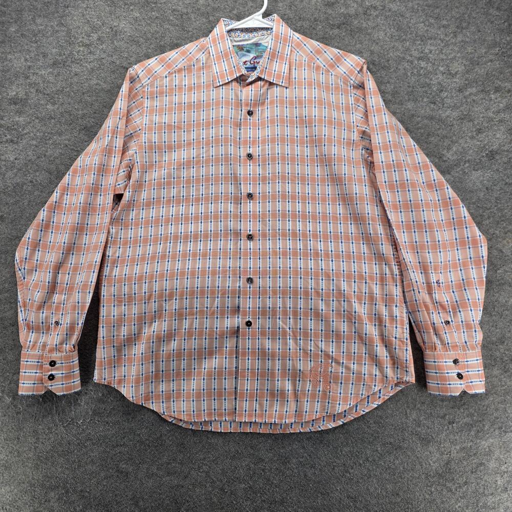 Robert Graham Shirt Mens M Orange Plaid Long Sleeve Button Up Classic Fit